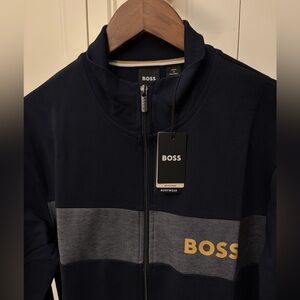 BOSS Men's Zip-Up tracksuit Jacket in Navy, Gray, and Gold